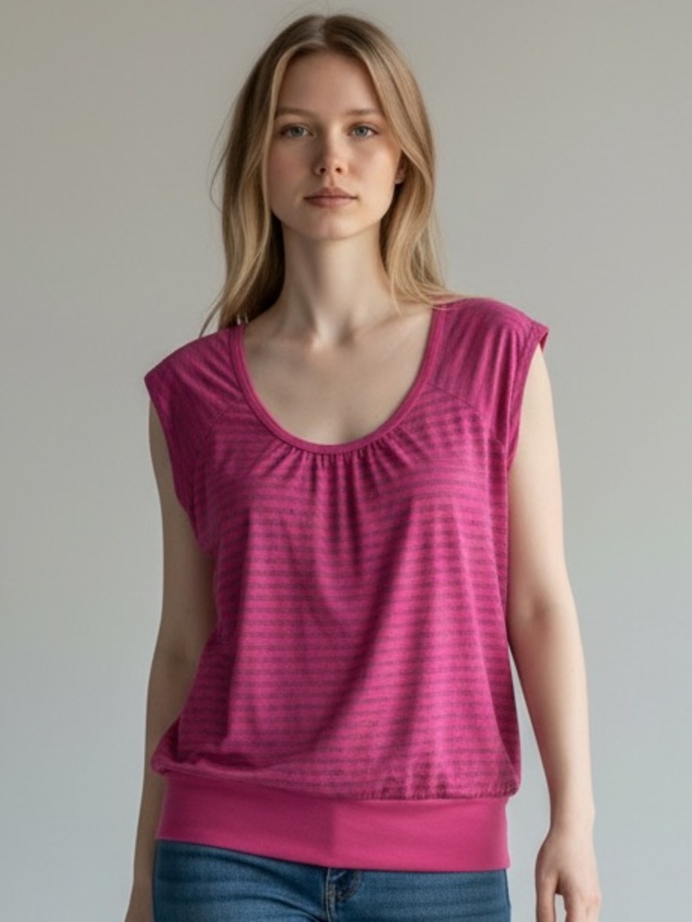 Made by Johnny Johnny Was Pink Striped Retro Cap Sleeve Top
